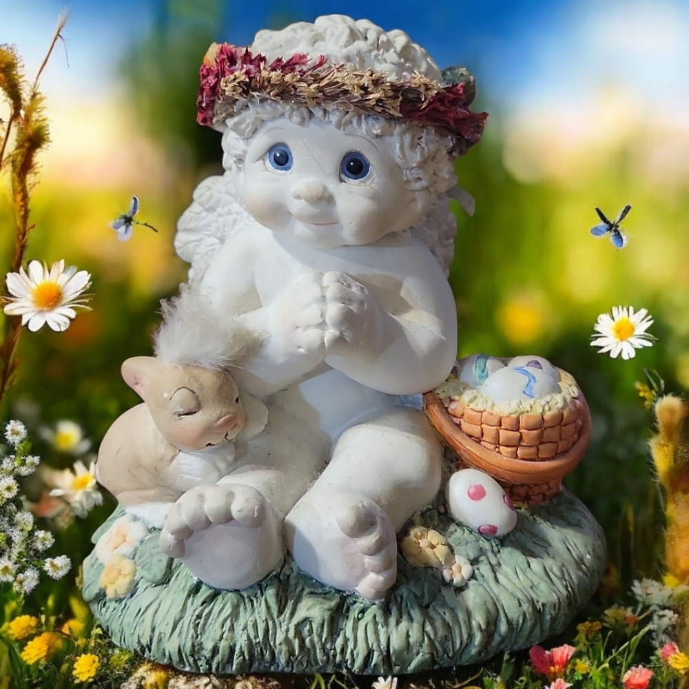 Vtg 2001 Dreamsicles The Easter Trail Cherub Easter Rabbit Bunny Eggs Figurine